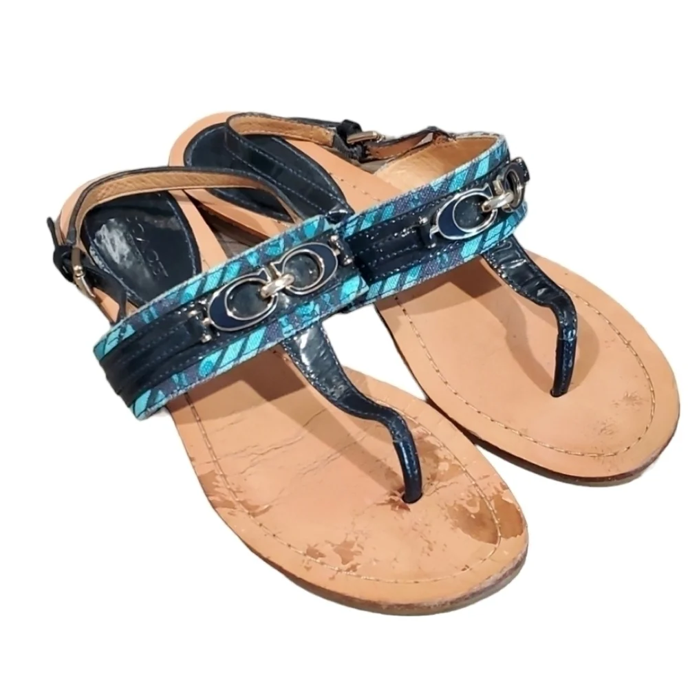 Coach Sammy Jacquard flip flop sandals ankle straps shoes sz 7B